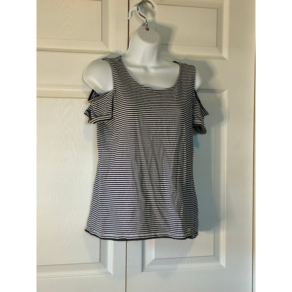 Michael Kors Tops - Women's Michael Kors Black White Striped Cold Shoulder Tank Top M